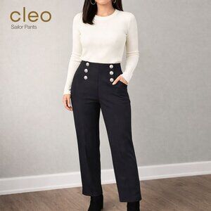 Cleo Black Sailor Button High Waist Trousers | Tailored Nautical Pants | Bundle